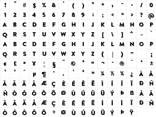 Brandon Printed One Shadow  glyph index