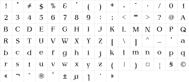 DebbyC Regular  glyph index