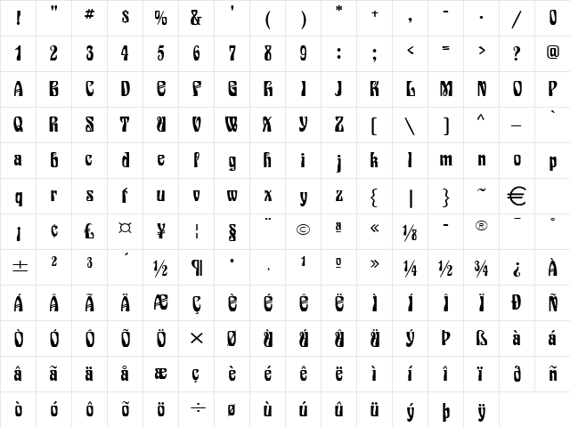 EpicWide Normal  glyph index