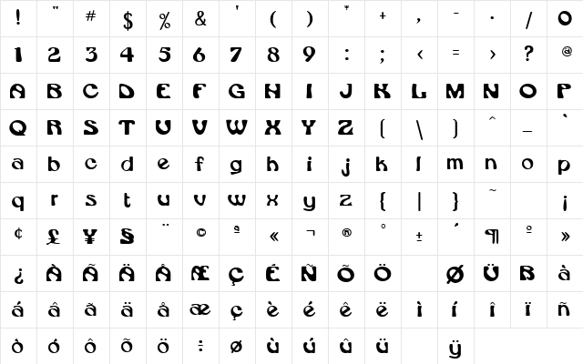 Moonlight Regular  glyph index