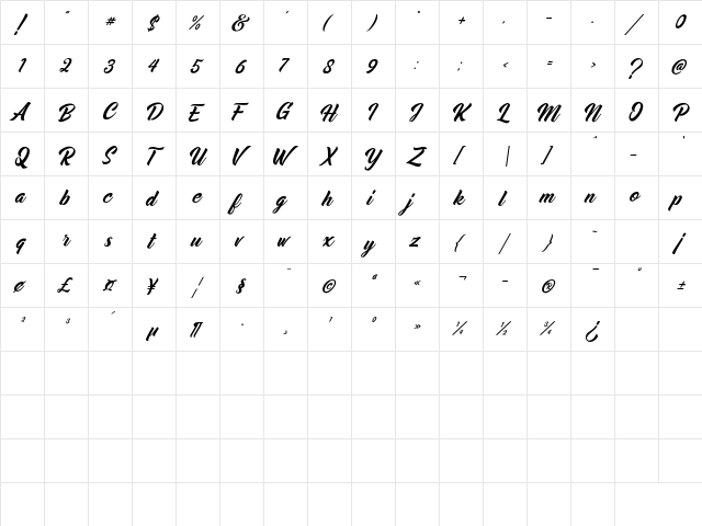 Midtown Regular  glyph index