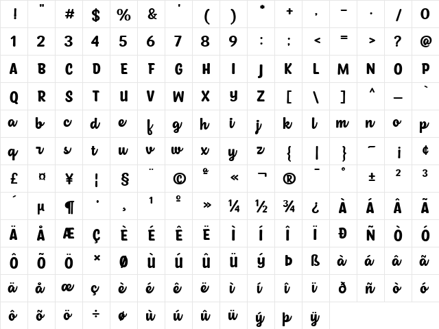 Owl Cute Regular  glyph index