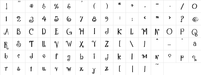 PC Antique Regular  glyph index