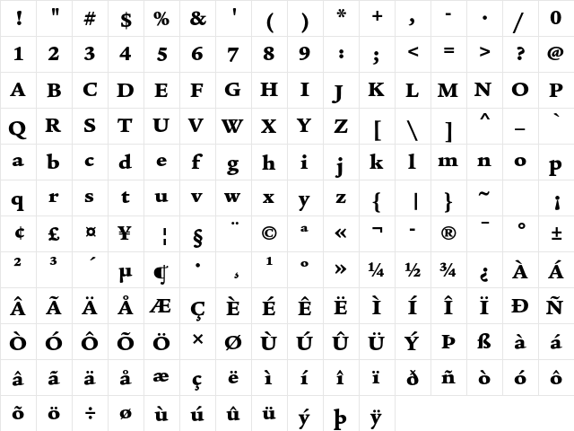 Legacy Serif ITC Std Ultra  glyph index