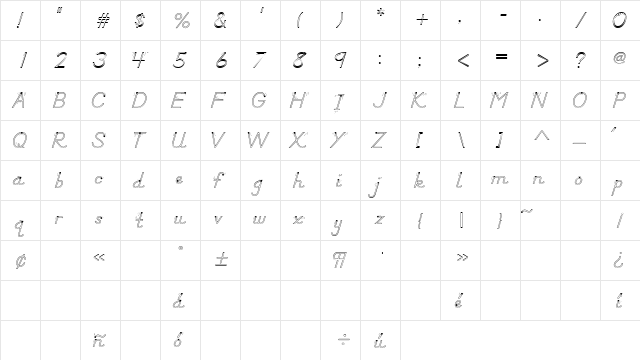 DN Manuscript Out Arr Regular  glyph index