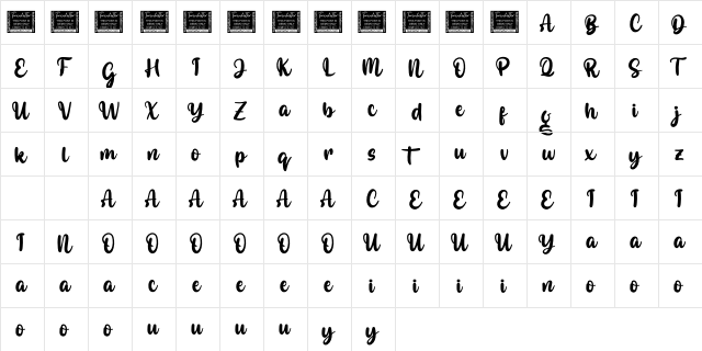 Gorgeous Personal Use  glyph index