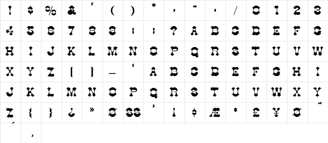 Cottonball Regular  glyph index