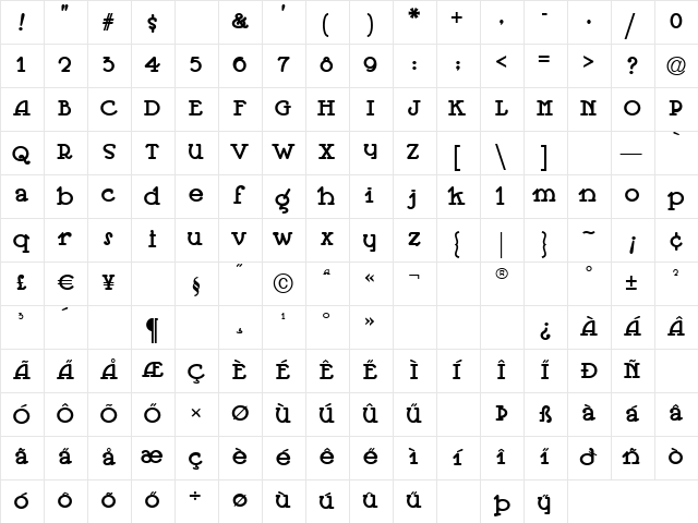 Jeepers Itc Regular  glyph index
