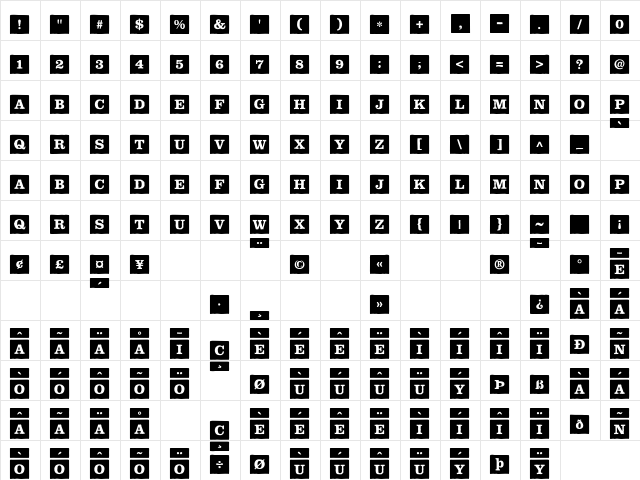 P22 ToyBox BlocksSolidBold Regular  glyph index