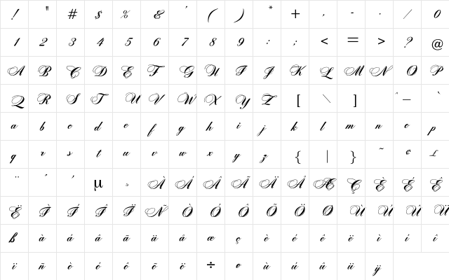 Gitarre Regular  glyph index
