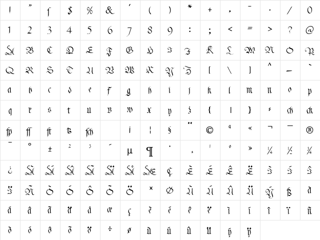 KL Fraktur1 DB Normal  glyph index
