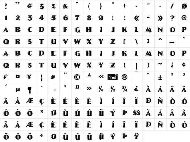 Linolschrift Regular  glyph index