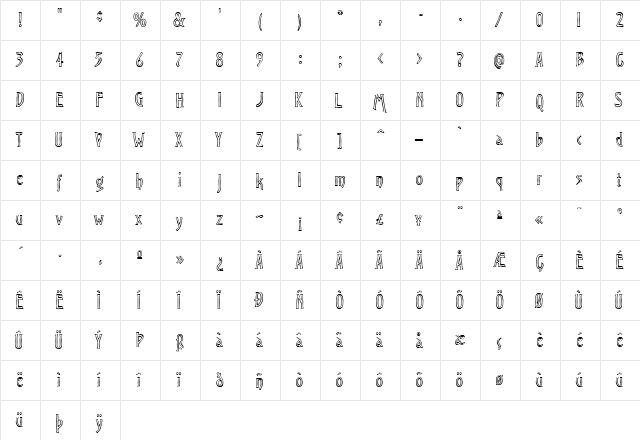Virile Open  glyph index