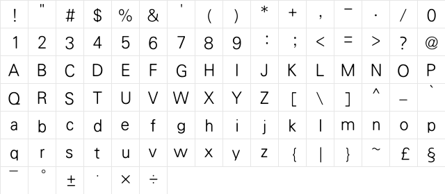 HanWangHeiLight Regular  glyph index