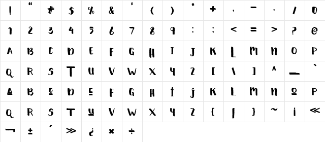 Hello Cute Regular  glyph index