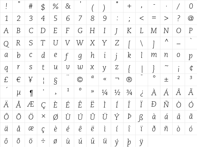 PMN Caecilia LT 46 Light Italic  glyph index