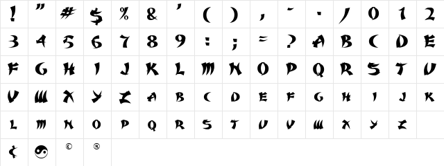 Karate Regular  glyph index
