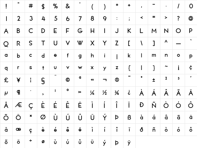 LionelTextGenuine Regular  glyph index