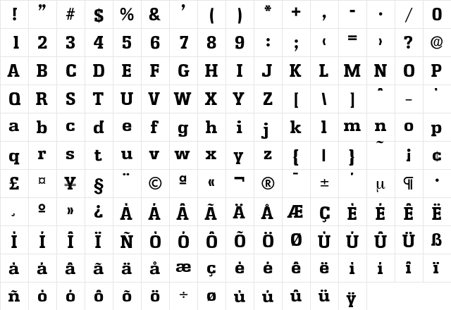 Enschede-Bold Regular  glyph index