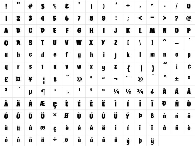 Churchward Brush D Regular  glyph index