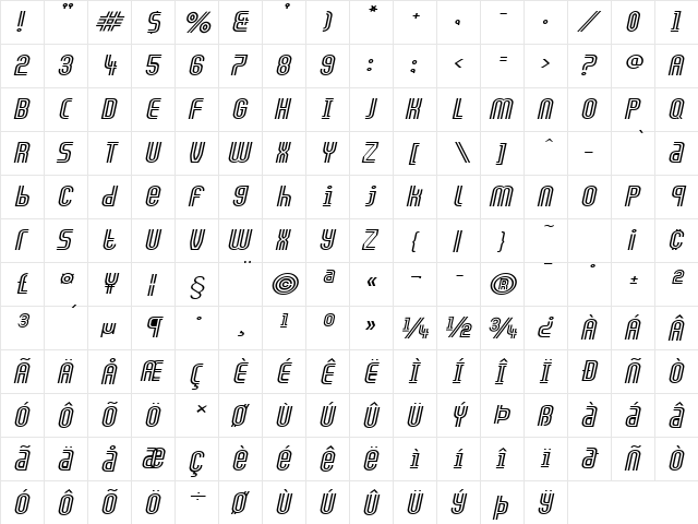 Arch-Extended Italic  glyph index