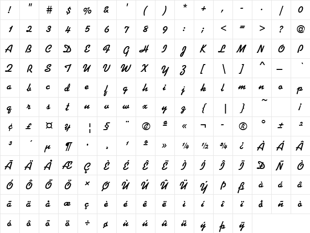 Kaufmann Becker Joining bold Regular  glyph index