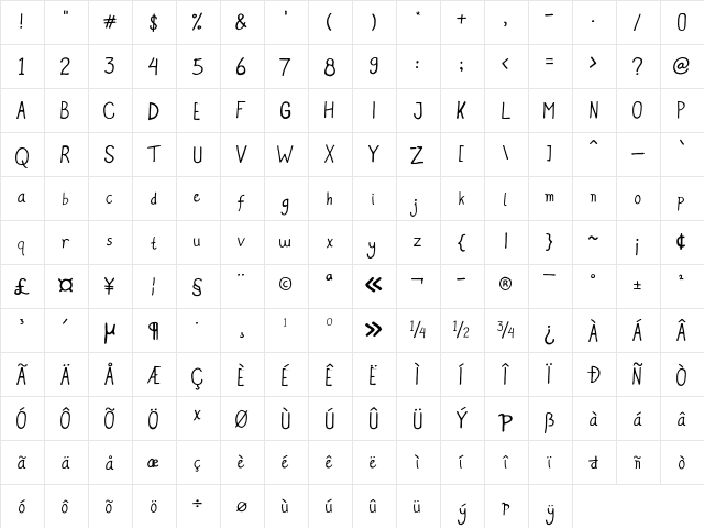 Stoony Regular  glyph index