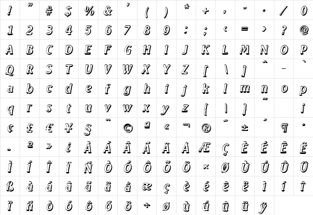 AbelBeckerShadow Italic  glyph index