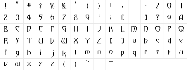 Mizu Regular E.  glyph index