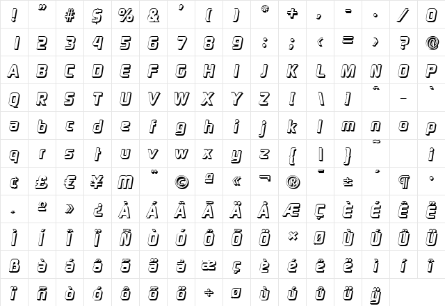RandyBeckerShadow-ExtraBold Italic  glyph index