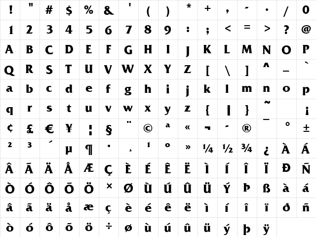 Fremont Bold  glyph index