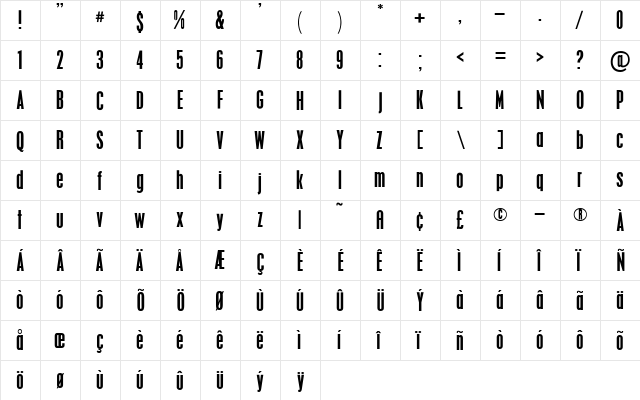 AFCamberwell Regular  glyph index