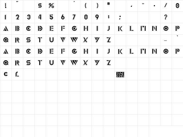 LivelyDisplayCaps Regular  glyph index