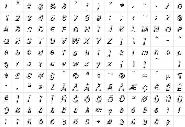 UltimateShadow Italic  glyph index