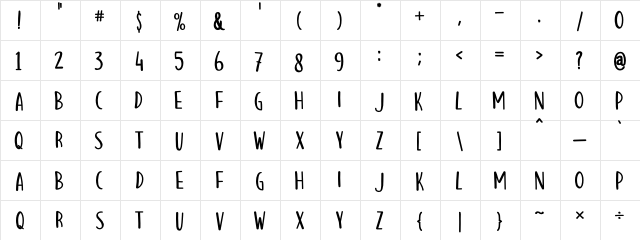 Hello Mozza Regular  glyph index