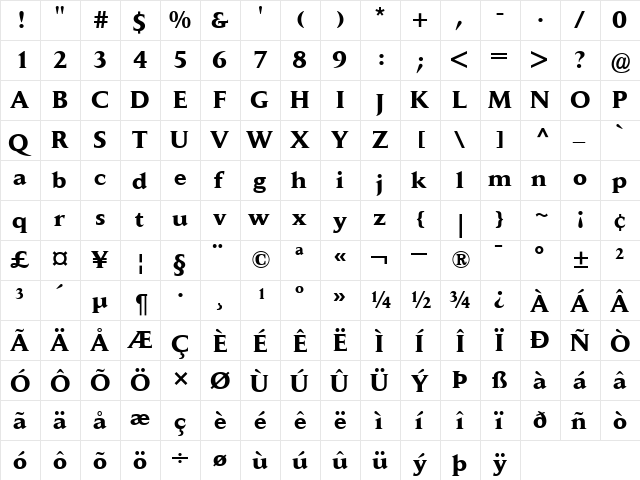 JaegerDailyNews Bold  glyph index