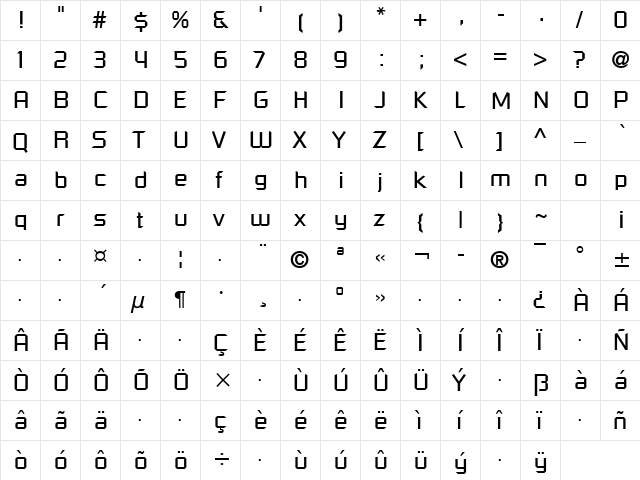 Digital Regular  glyph index