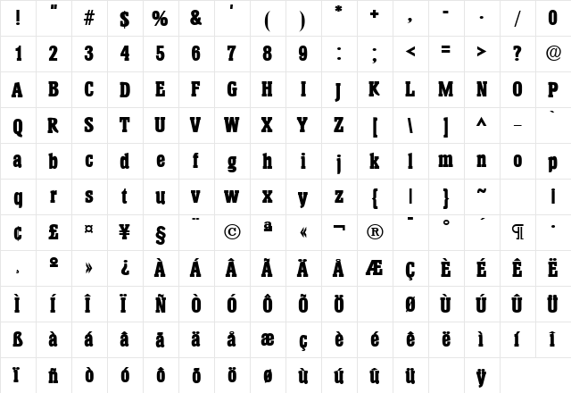 HeliumLH Bold  glyph index