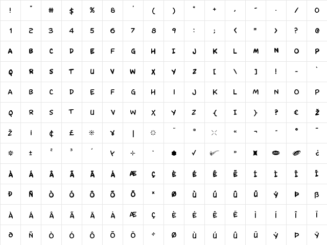 Kangaroo Court Regular  glyph index