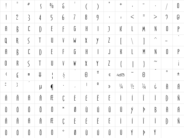 Spellbound Regular  glyph index