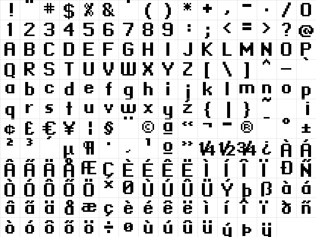 standard 09_65 Regular  glyph index