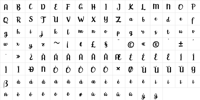 Hansley Regular  glyph index