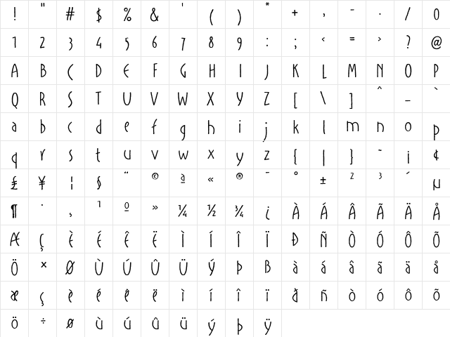 Misspink Regular  glyph index