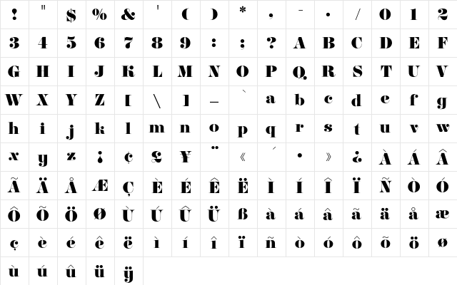 CarouselEF Regular  glyph index