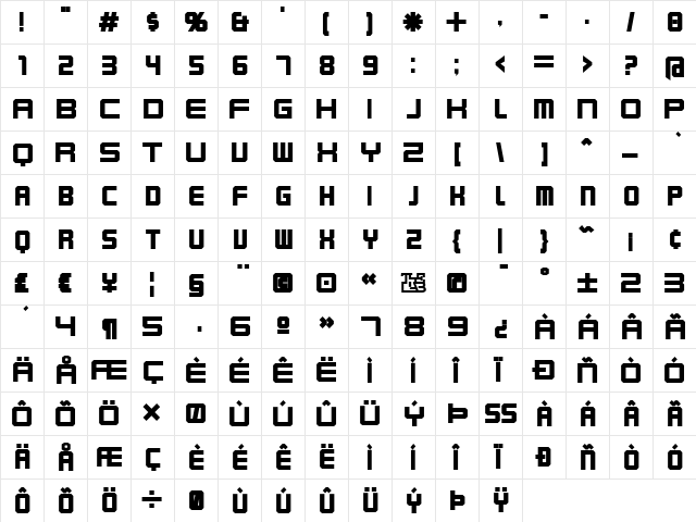 Karnivore Bold  glyph index