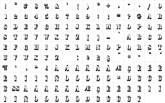 StencilDSh1 Regular  glyph index