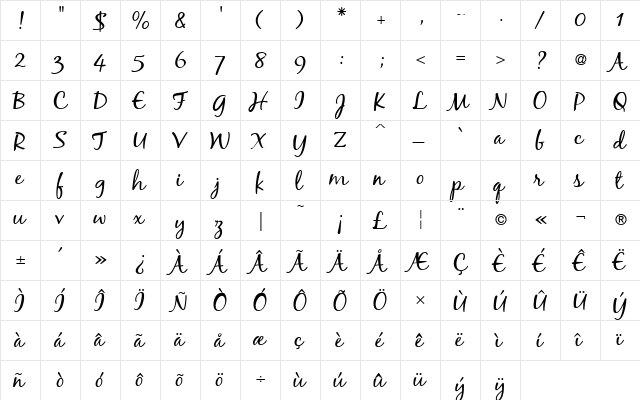 Black Jack Regular  glyph index