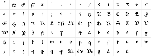 Wittenberg Schwabacher Regular  glyph index