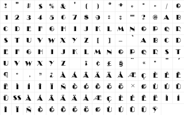BroadwayEngDIn1 Regular  glyph index