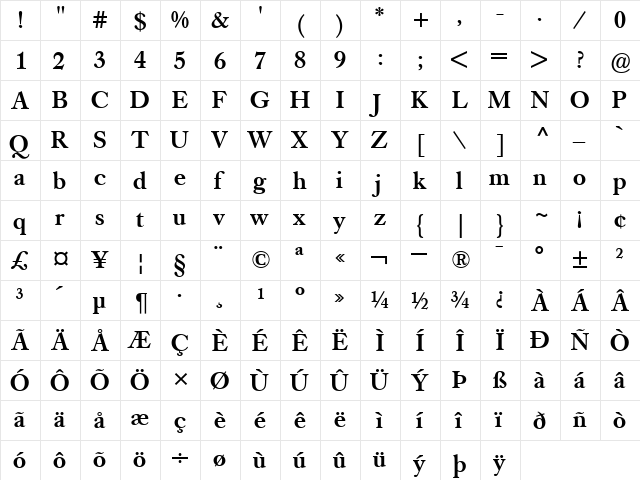 CaslonBEMedium-Book Book  glyph index